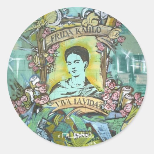 Frida Kahlo Graffiti Ronde Sticker (Voorkant)