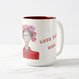 Frida Kahlo houdt van je mam White en Red Faceless Tweekleurige Koffiemok