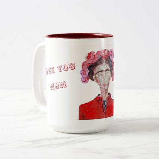 Frida Kahlo houdt van je mam White en Red Faceless Tweekleurige Koffiemok (Voorkant links)