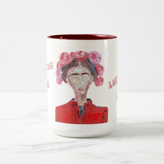 Frida Kahlo houdt van je mam White en Red Faceless Tweekleurige Koffiemok (Center)