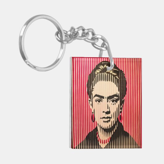Frida Kahlo in BAUHAUS optische illusie stijl Sleutelhanger (Voorkant Links)