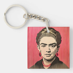 Frida Kahlo in BAUHAUS optische illusie stijl Sleutelhanger