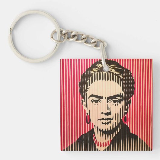 Frida Kahlo in BAUHAUS optische illusie stijl Sleutelhanger (Voorkant)