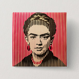 Frida Kahlo in BAUHAUS optische illusie stijl Vierkante Button 5,1 Cm