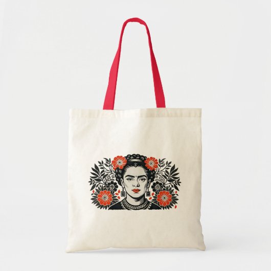 Frida Kahlo in Clean bloemendesign stijl Tote Bag (Voorkant)