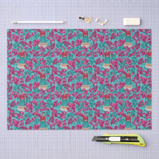 Frida Kahlo in Roze Bougainvillea Tissuepapier (Craft)