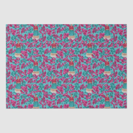 Frida Kahlo in Roze Bougainvillea Tissuepapier (Voorkant)