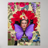 Frida Kahlo Kat Aap Kleurrijke Bloemen Collage Poster (Voorkant)