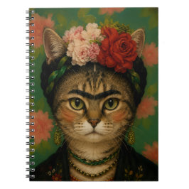 Frida Kahlo Kat Portret Bloem Kunstprint  Notitieboek