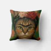 Frida Kahlo Kat Portret Bloemstuk Kunstprint Kussen (Achterkant)