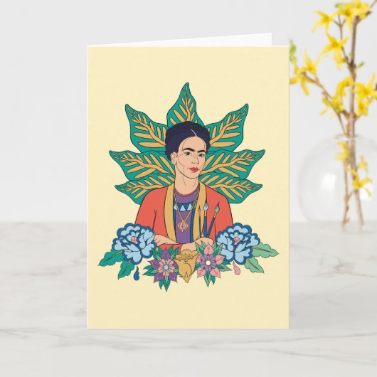 Frida Kahlo Kleurrijke Floral Graphic Kaart (Gele Bloem)