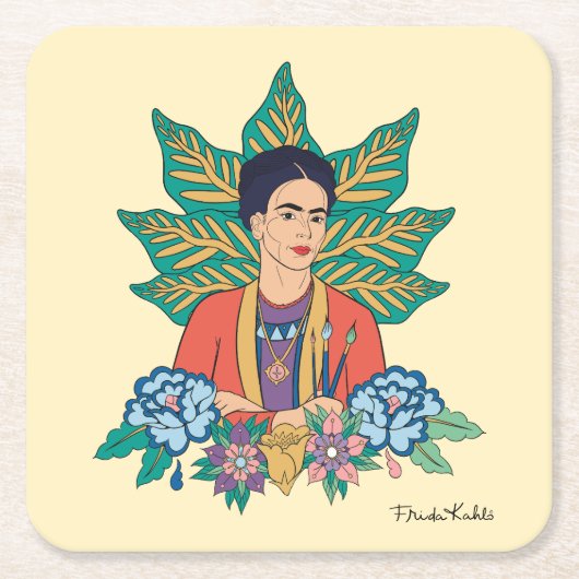 Frida Kahlo Kleurrijke Floral Graphic Kartonnen Onderzetters (Voorkant)