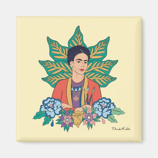 Frida Kahlo Kleurrijke Floral Graphic Magneet (Voorkant)