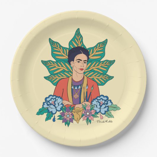 Frida Kahlo Kleurrijke Floral Graphic Papieren Bordje (Voorkant)