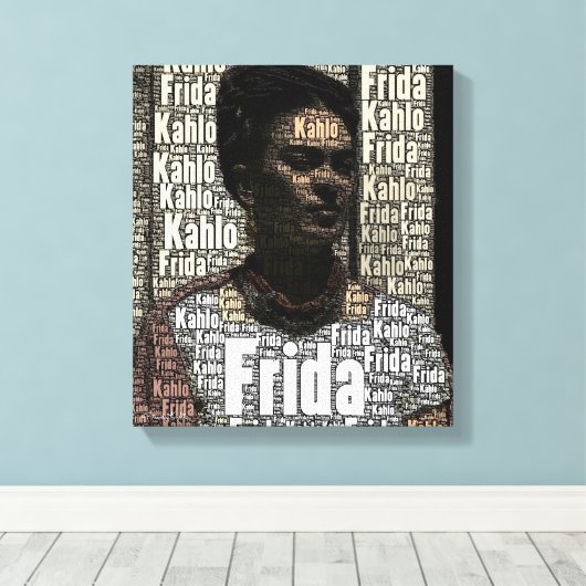 Frida Kahlo Lettering Portrait Canvas Afdruk (Insitu (Houten vloer))
