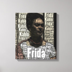 Frida Kahlo Lettering Portrait Canvas Afdruk