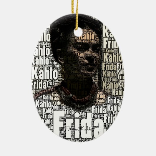 Frida Kahlo Lettering Portrait Keramisch Ornament (Achterkant)
