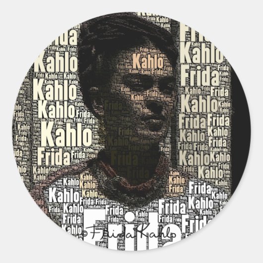 Frida Kahlo Lettering Portrait Ronde Sticker (Voorkant)