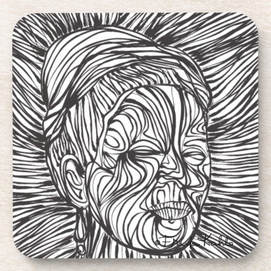 Frida Kahlo Lines Portrait Bier Onderzetter (Voorkant)