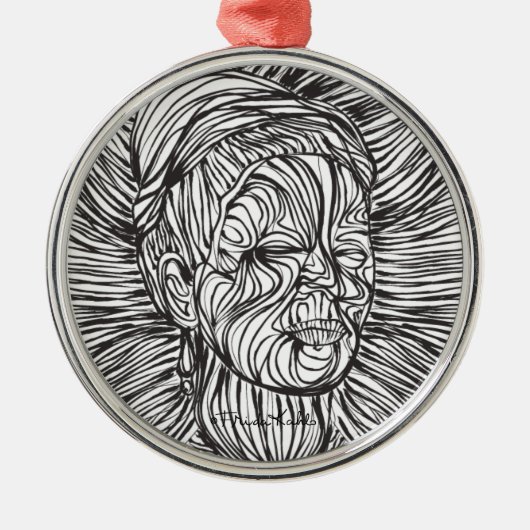 Frida Kahlo Lines Portrait Metalen Ornament (Voorkant)
