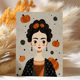 Frida Kahlo met pompoenen Spooky Schattigee Hallow Briefkaart