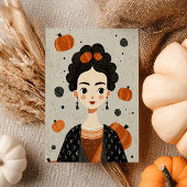 Frida Kahlo met pompoenen Spooky Schattigee Hallow Briefkaart