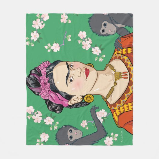 Frida Kahlo Monkey Graphic Fleece Deken (Voorkant)
