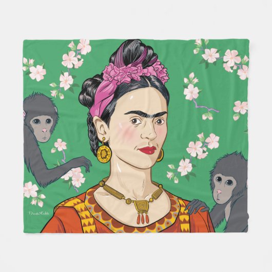 Frida Kahlo Monkey Graphic Fleece Deken (Voorkant (Horizontaal))