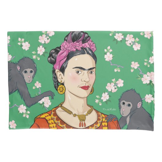 Frida Kahlo Monkey Graphic Kussensloop (Voorkant-Links)