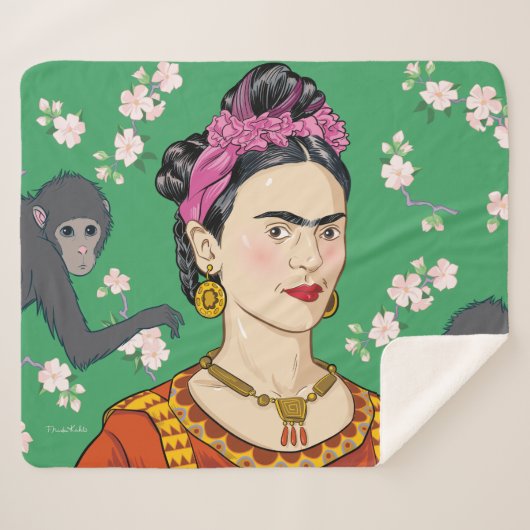 Frida Kahlo Monkey Graphic Sherpa Deken (Voorkant (horizontaal))