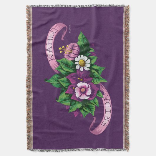 Frida Kahlo | Paarse Floral Bouquet Deken (Voorkant Verticaal)