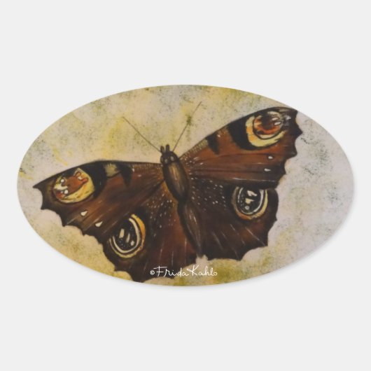 Frida Kahlo Painted Butterfly Ovale Sticker (Voorkant)