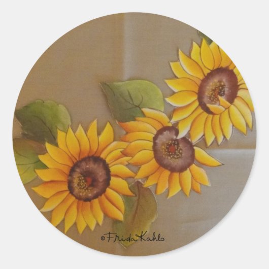 Frida Kahlo Painted Sunflower Ronde Sticker (Voorkant)