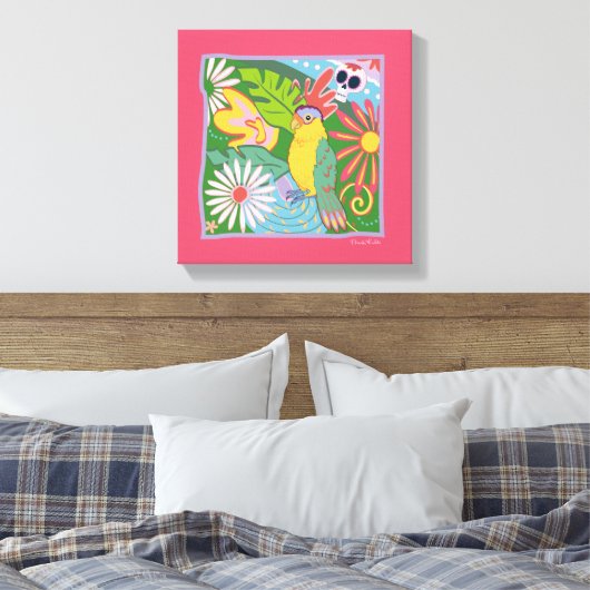 Frida Kahlo Parrot Graphic Canvas Afdruk (Insitu (Slaapkamer))
