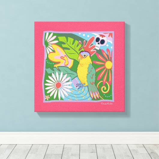 Frida Kahlo Parrot Graphic Canvas Afdruk (Insitu (Houten vloer))