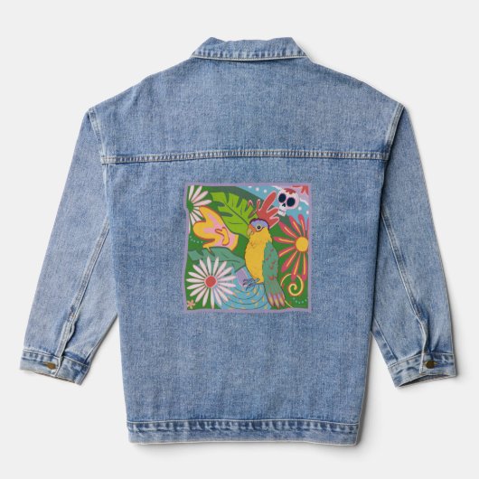 Frida Kahlo Parrot Graphic Denim Jacket (Achterkant)