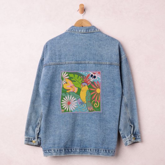Frida Kahlo Parrot Graphic Denim Jacket (Hangar)