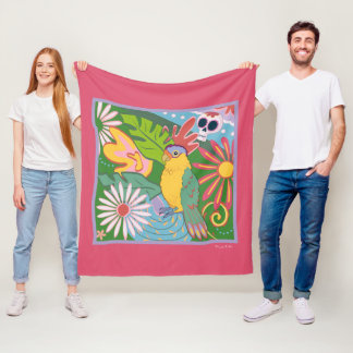 Frida Kahlo Parrot Graphic Fleece Deken