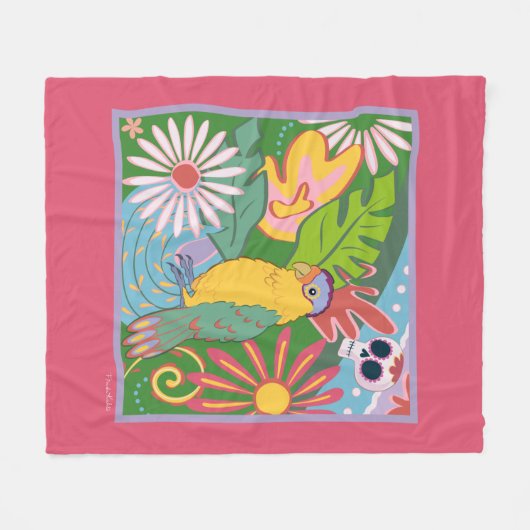 Frida Kahlo Parrot Graphic Fleece Deken (Voorkant (Horizontaal))