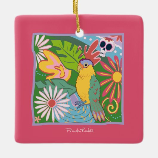Frida Kahlo Parrot Graphic Keramisch Ornament (Voorkant)