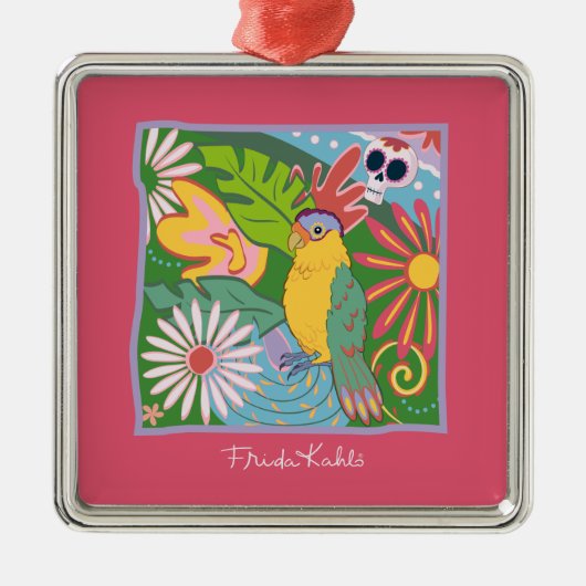 Frida Kahlo Parrot Graphic Metalen Ornament (Voorkant)