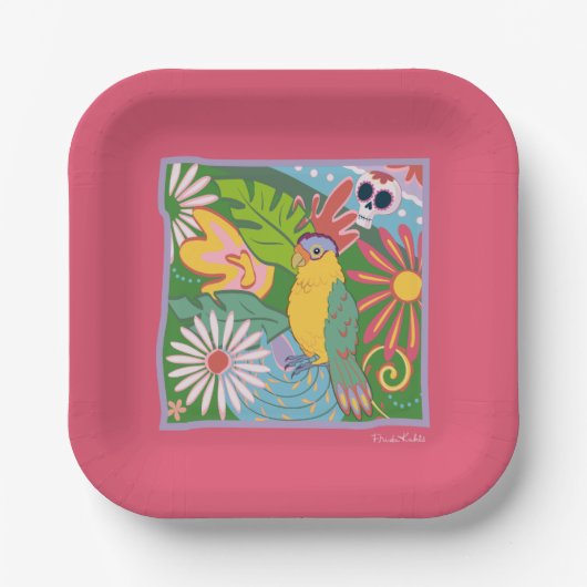 Frida Kahlo Parrot Graphic Papieren Bordje (Voorkant)