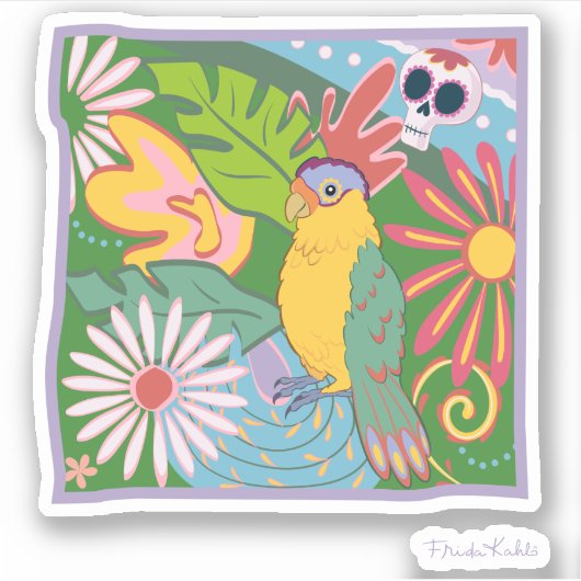 Frida Kahlo Parrot Graphic Sticker (Voorkant)