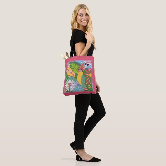 Frida Kahlo Parrot Graphic Tote Bag (Op model)
