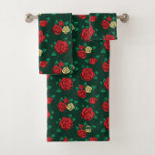 Frida Kahlo | Patroon rood en gouden Roos Bad Handdoek (Insitu)