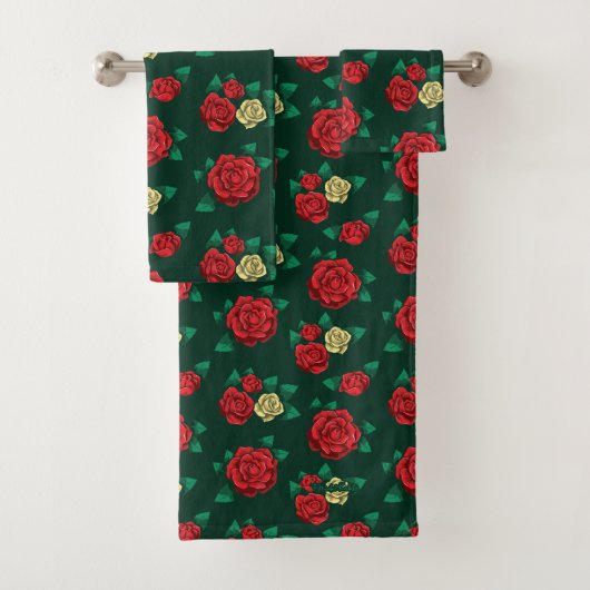 Frida Kahlo | Patroon rood en gouden Roos Bad Handdoek (Insitu)