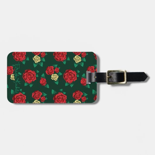 Frida Kahlo | Patroon rood en gouden Roos Bagagelabel (Voorkant horizontaal)