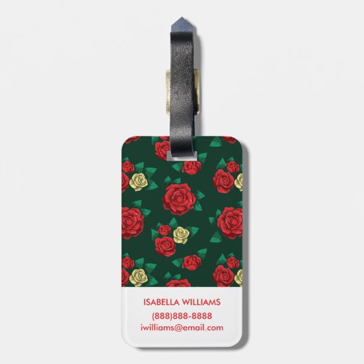 Frida Kahlo | Patroon rood en gouden Roos Bagagelabel (Achterkant verticaal)