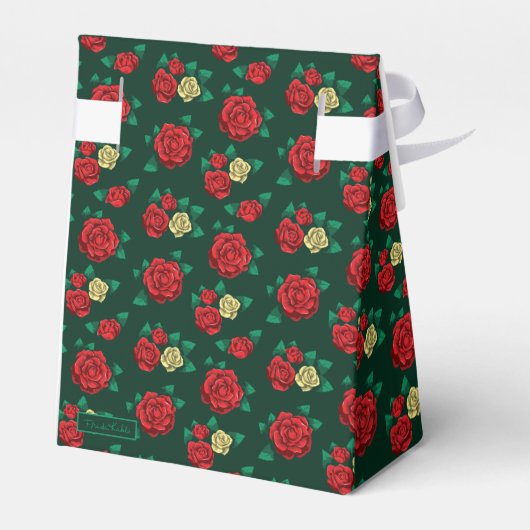 Frida Kahlo | Patroon rood en gouden Roos Bedankdoosjes (Achterkant)