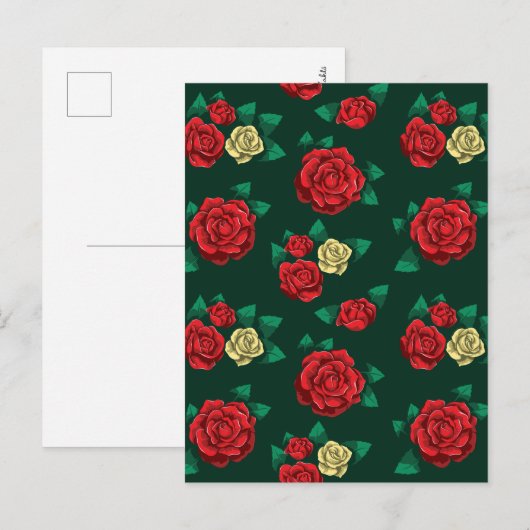 Frida Kahlo | Patroon rood en gouden Roos Briefkaart (Voorkant / Achterkant)